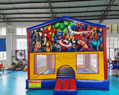 Mini Super Hero Jumping Inflatable Bouncy Castle Multi Color