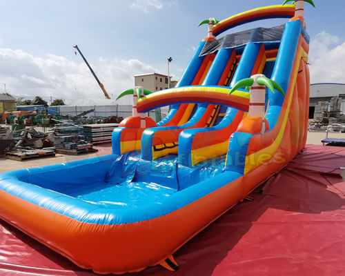 1000D Palm Tree Bouncy Castle Water Slide For Backyard Hotel
